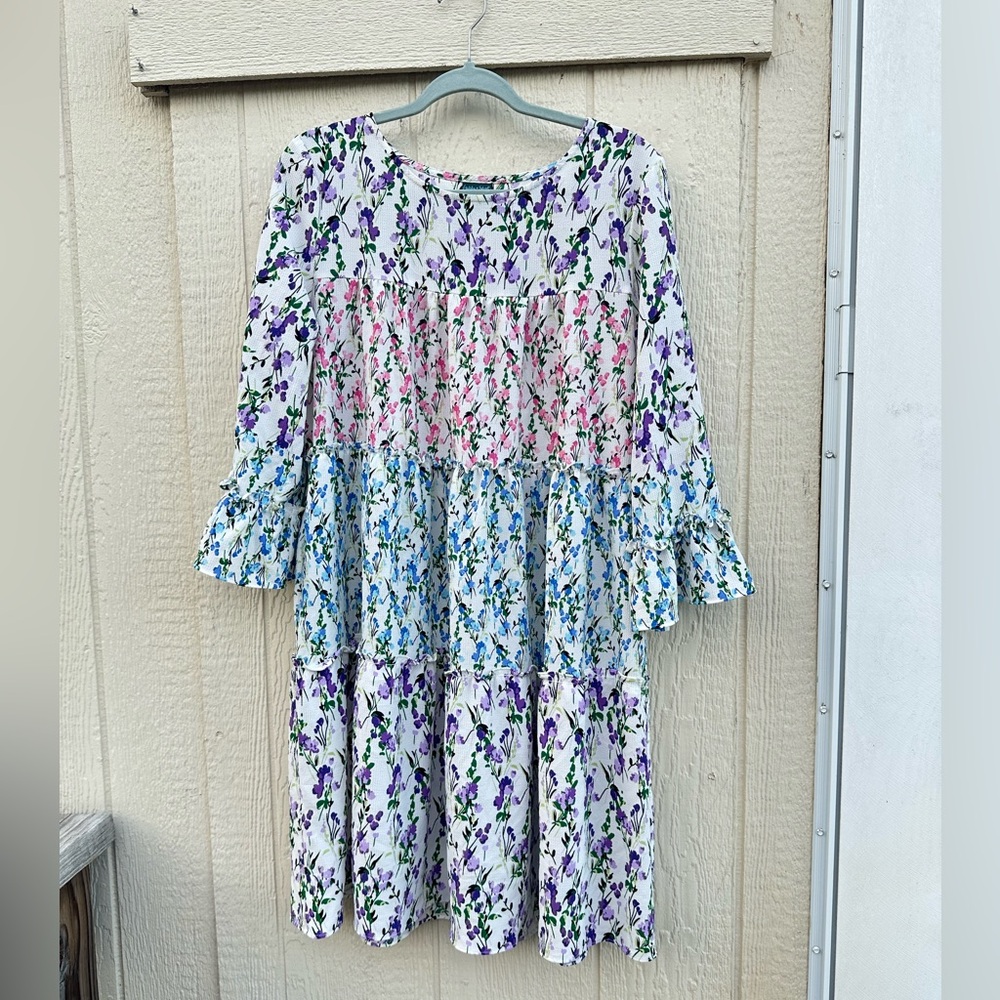 Gabby Skye Women’s Dress with Pink, Blue, and Purple Floral Design